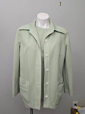 Vintage 70s 2 Piece Butte Knit Dagger Collared Jacket and Top, XL